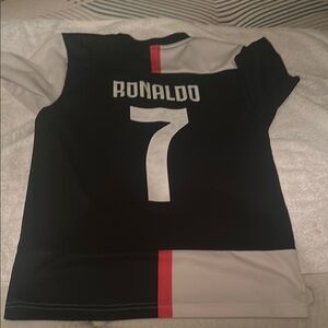 Ronaldo Juventus Black and White Jersey with Red Stripe